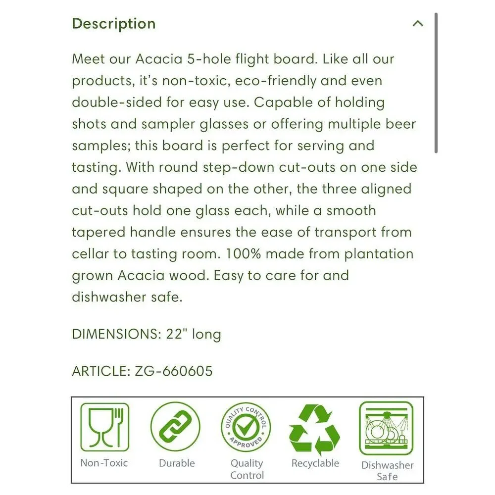 Zavis Green Acacia 5-Hole Double-Sided Flight‎ Board 22